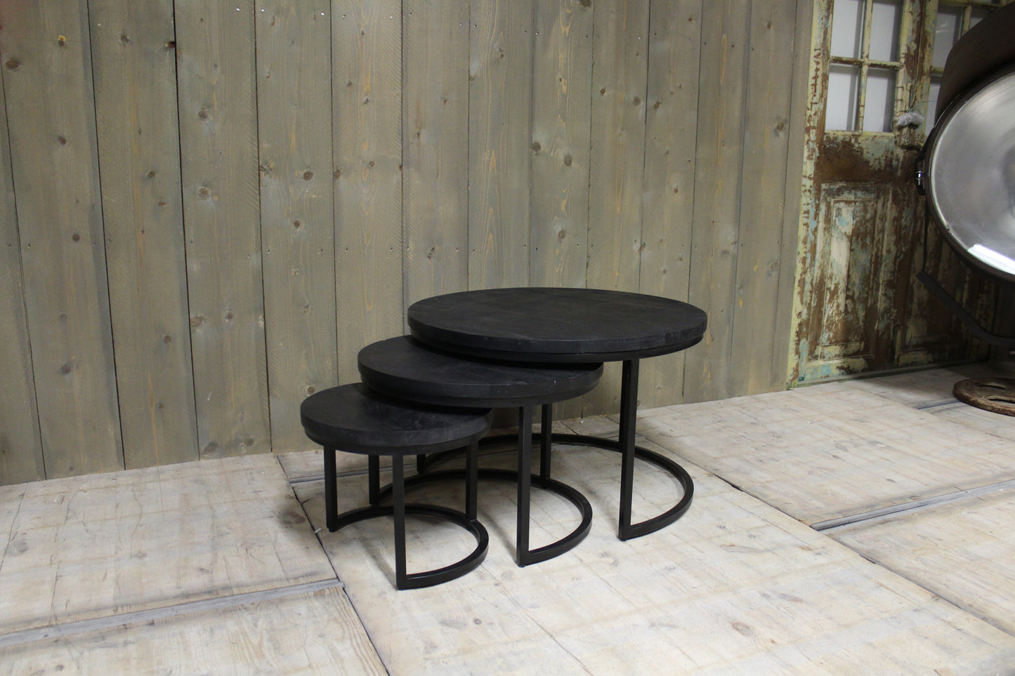 Salontafel mango set van 3 Zwart