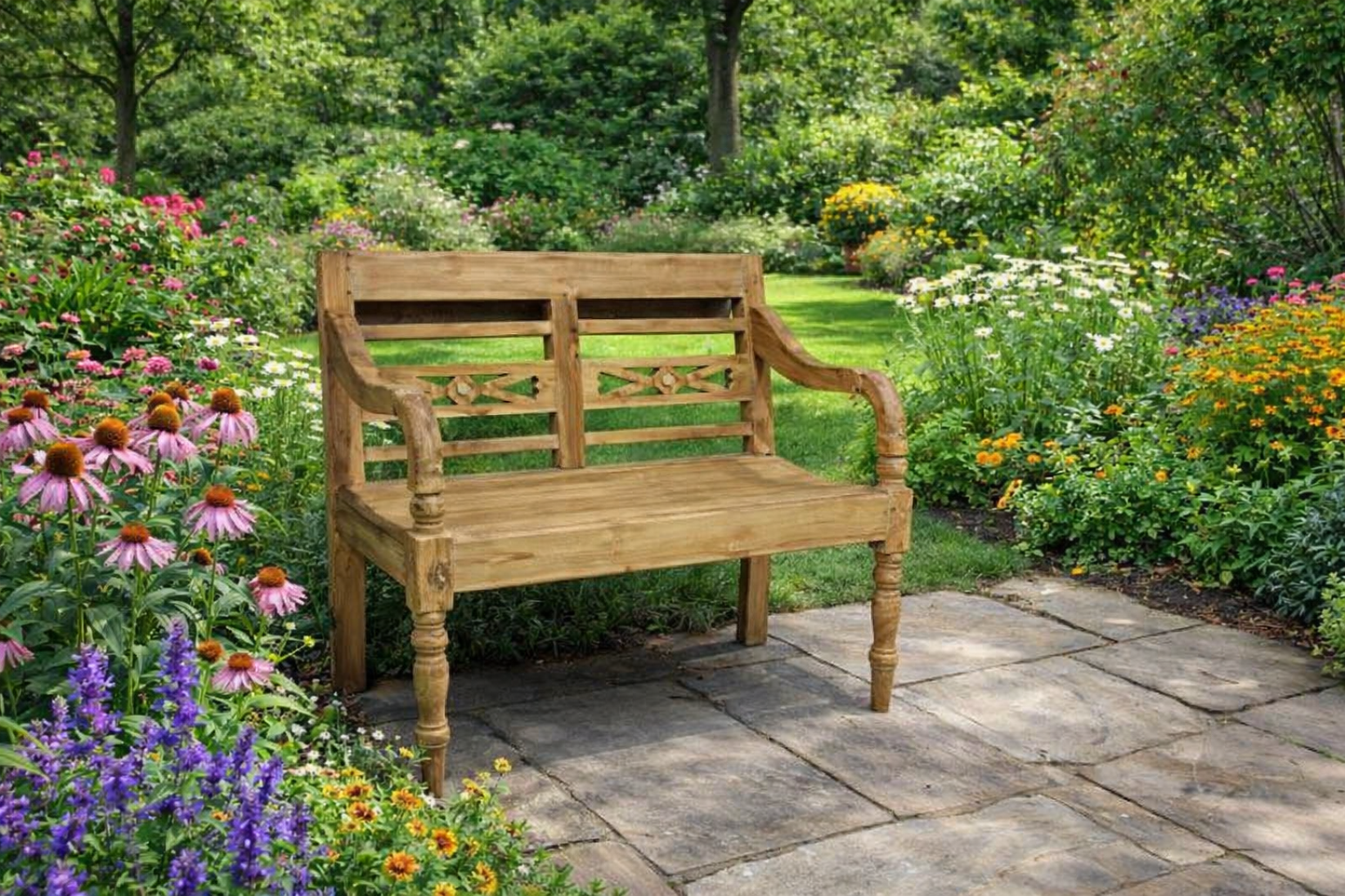 Teakhouten stationsbank 2 zits 100 cm