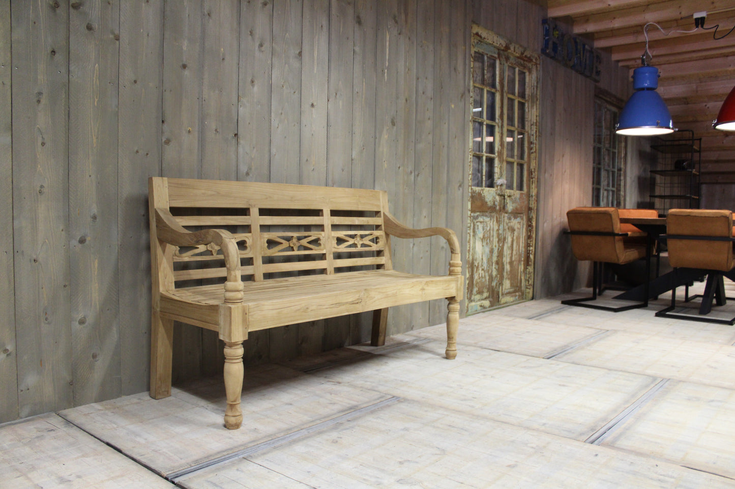 Teakhouten stationsbank 3 zits 130 cm