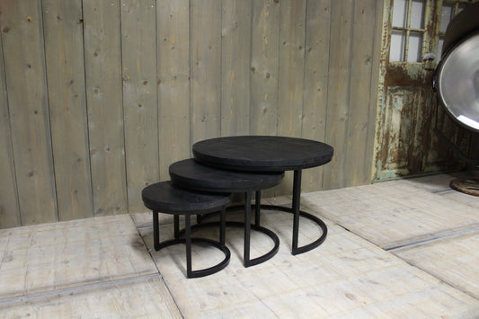 Salontafel mango set van 3 Zwart