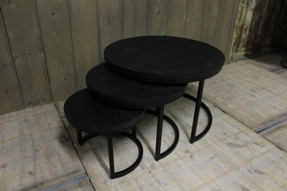 Salontafel mango set van 3 Zwart